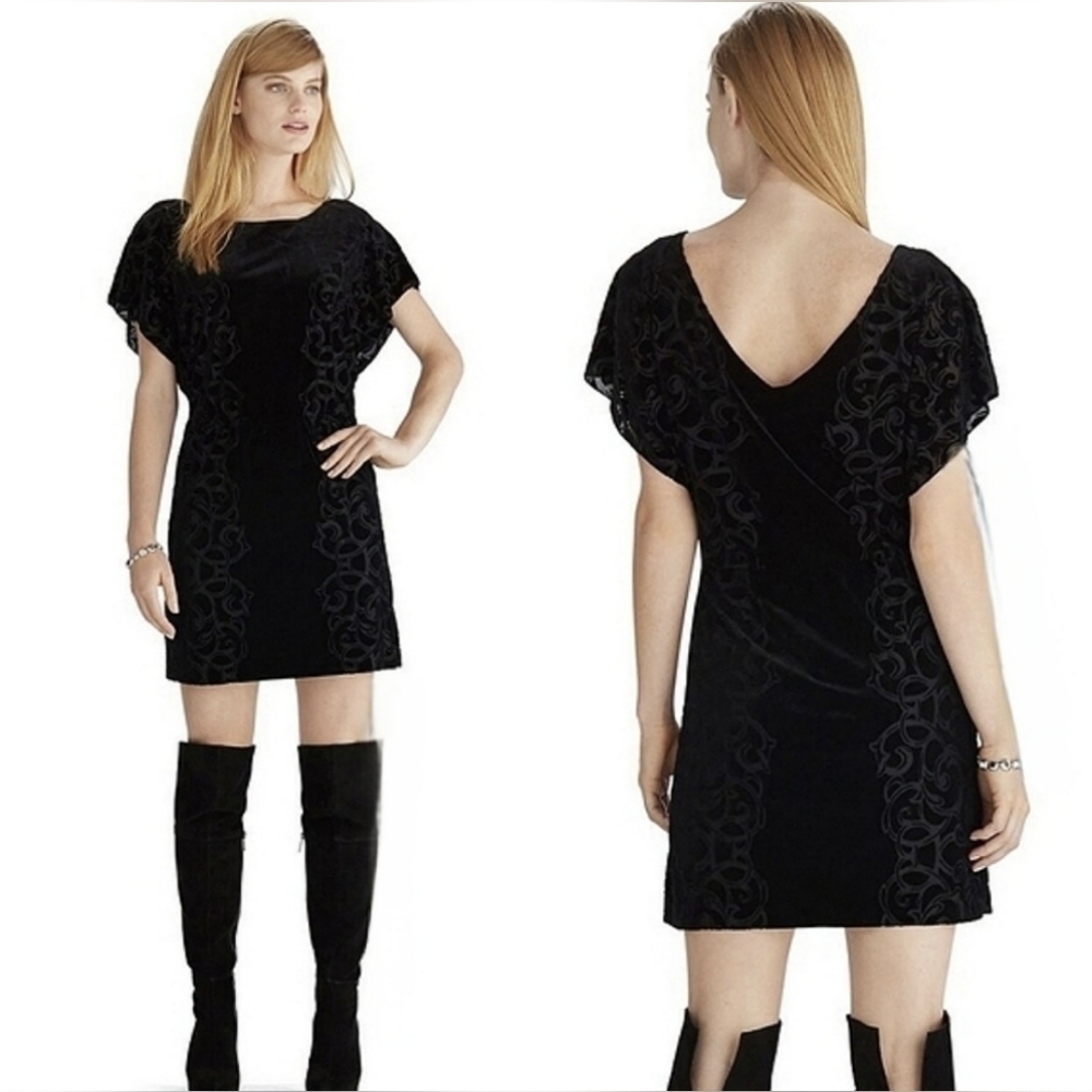 ❤️ NWT! WHITE HOUSE BLACK MARKET VELVET FLUTTER SLEEVE MINI DRESS, XXS
